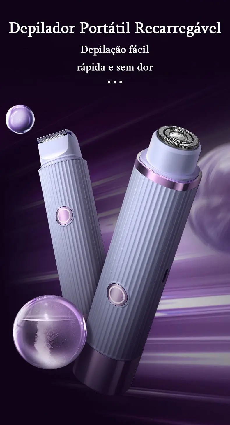 Barbeador elétrico feminino dois em um - adequado para sobrancelhas, rosto, pernas e axilas, removedor portátil de pelos úmidos e secos