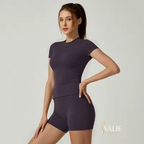 Conjunto de Academia Feminino – Malha Sem Costura, Cropped Esportivo + Short